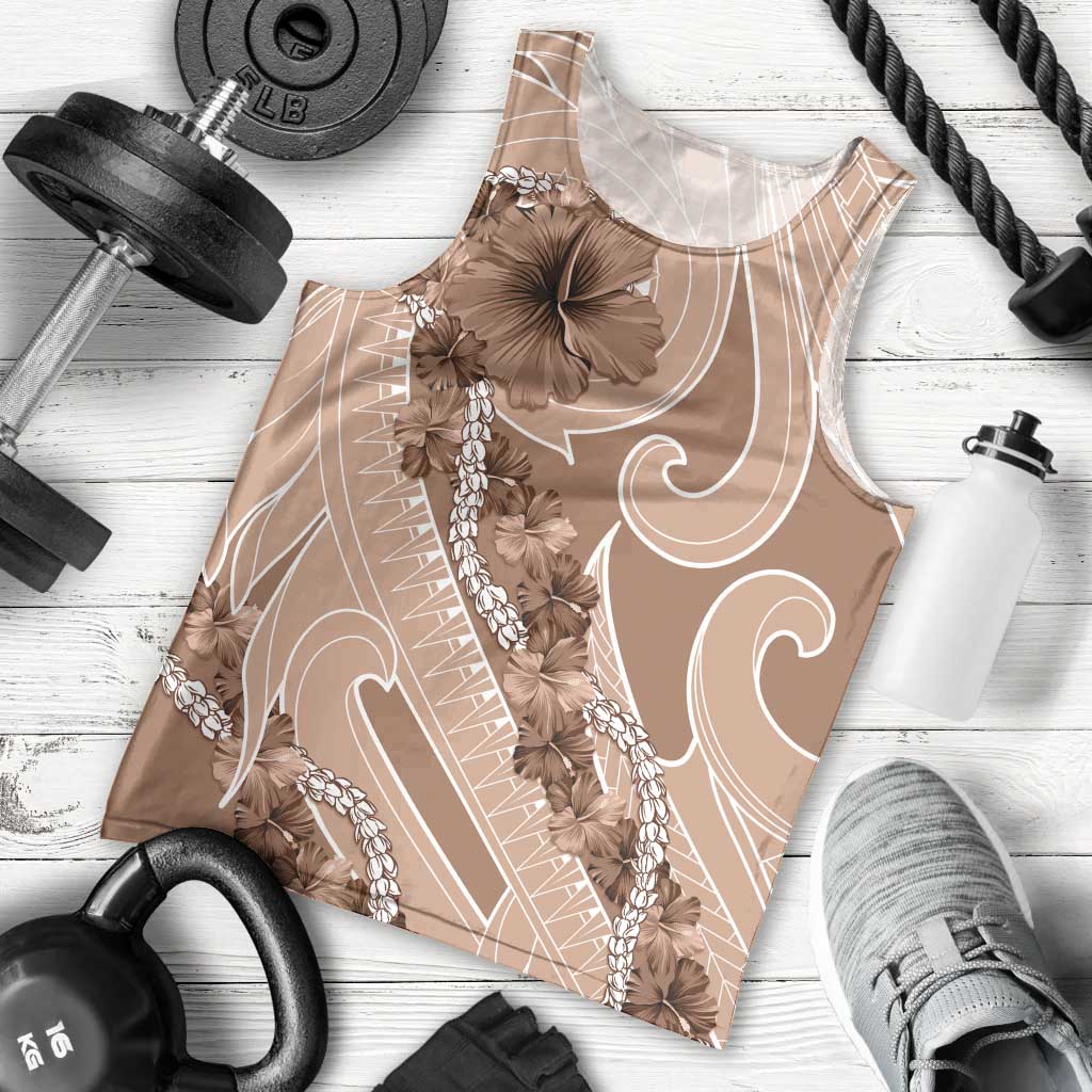 Hawaii Brown Hibiscus Pikake Lei Men Tank Top - Polynesian Pride