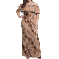 Hawaii Brown Hibiscus Pikake Lei Off Shoulder Maxi Dress - Polynesian Pride