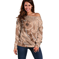 Hawaii Brown Hibiscus Pikake Lei Off Shoulder Sweater - Polynesian Pride
