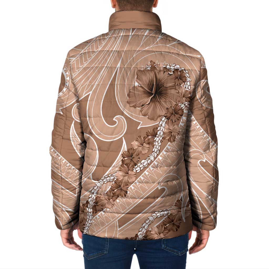 Hawaii Brown Hibiscus Pikake Lei Padded Jacket - Polynesian Pride