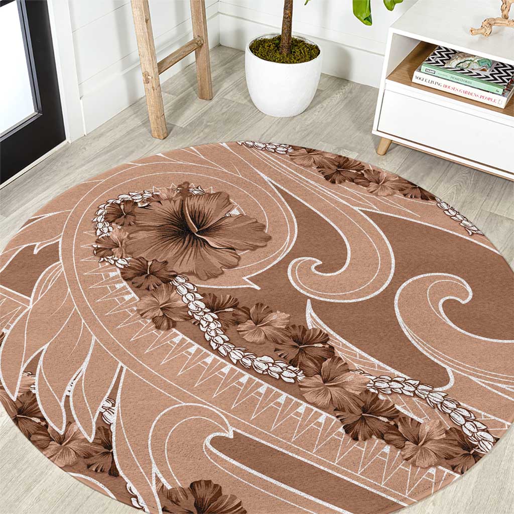Hawaii Brown Hibiscus Pikake Lei Round Carpet - Polynesian Pride