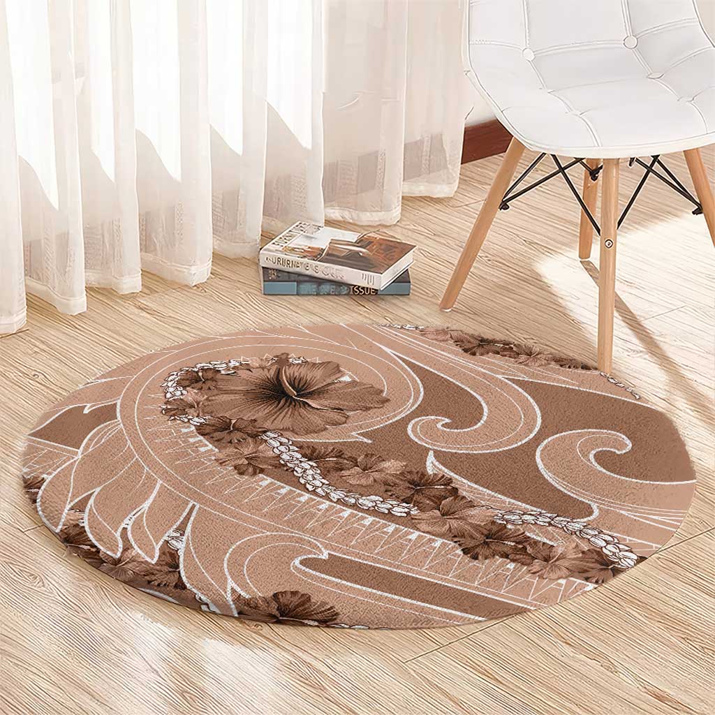 Hawaii Brown Hibiscus Pikake Lei Round Carpet - Polynesian Pride