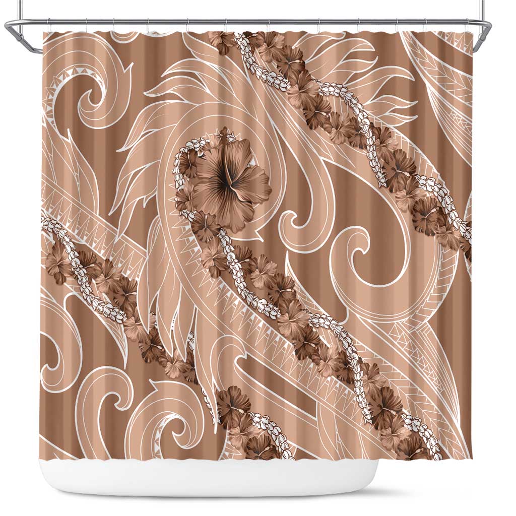 Hawaii Brown Hibiscus Pikake Lei Shower Curtain - Polynesian Pride