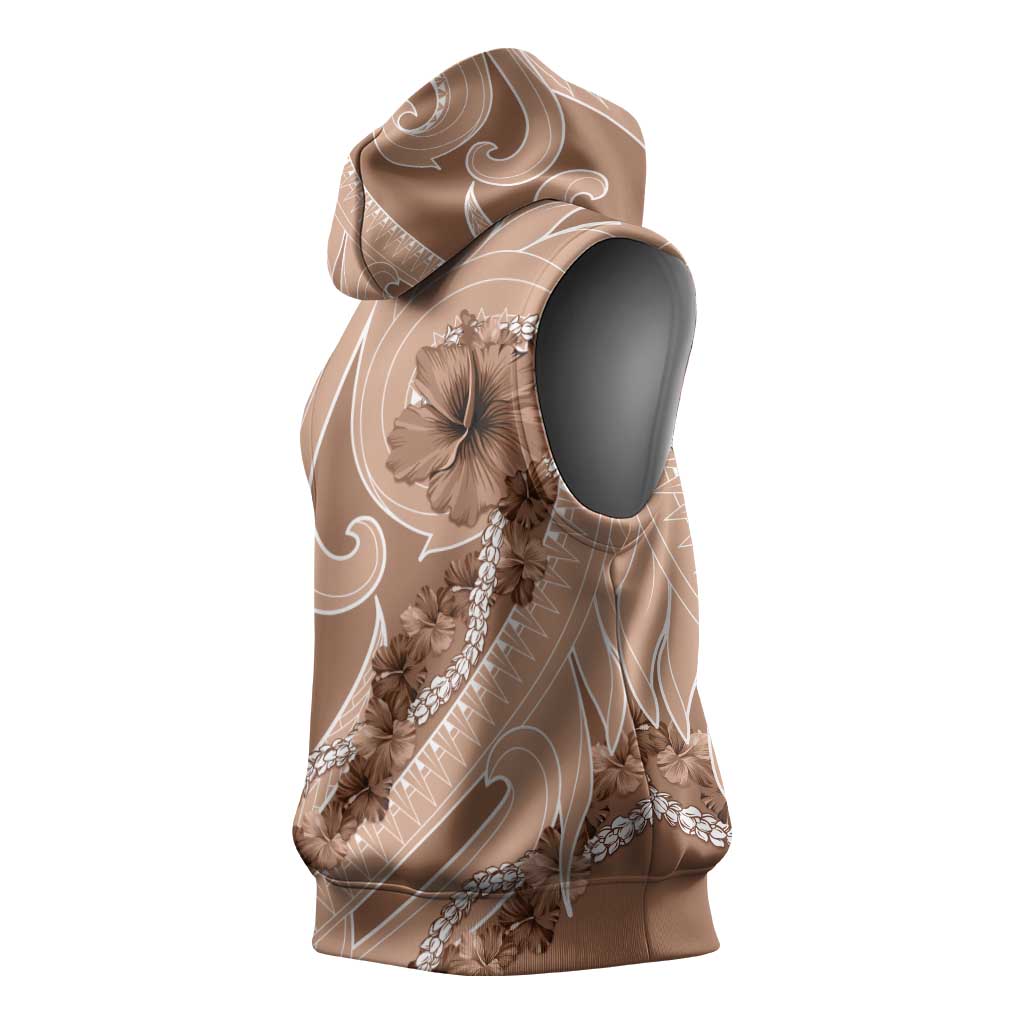 Hawaii Brown Hibiscus Pikake Lei Sleeveless Hoodie - Polynesian Pride