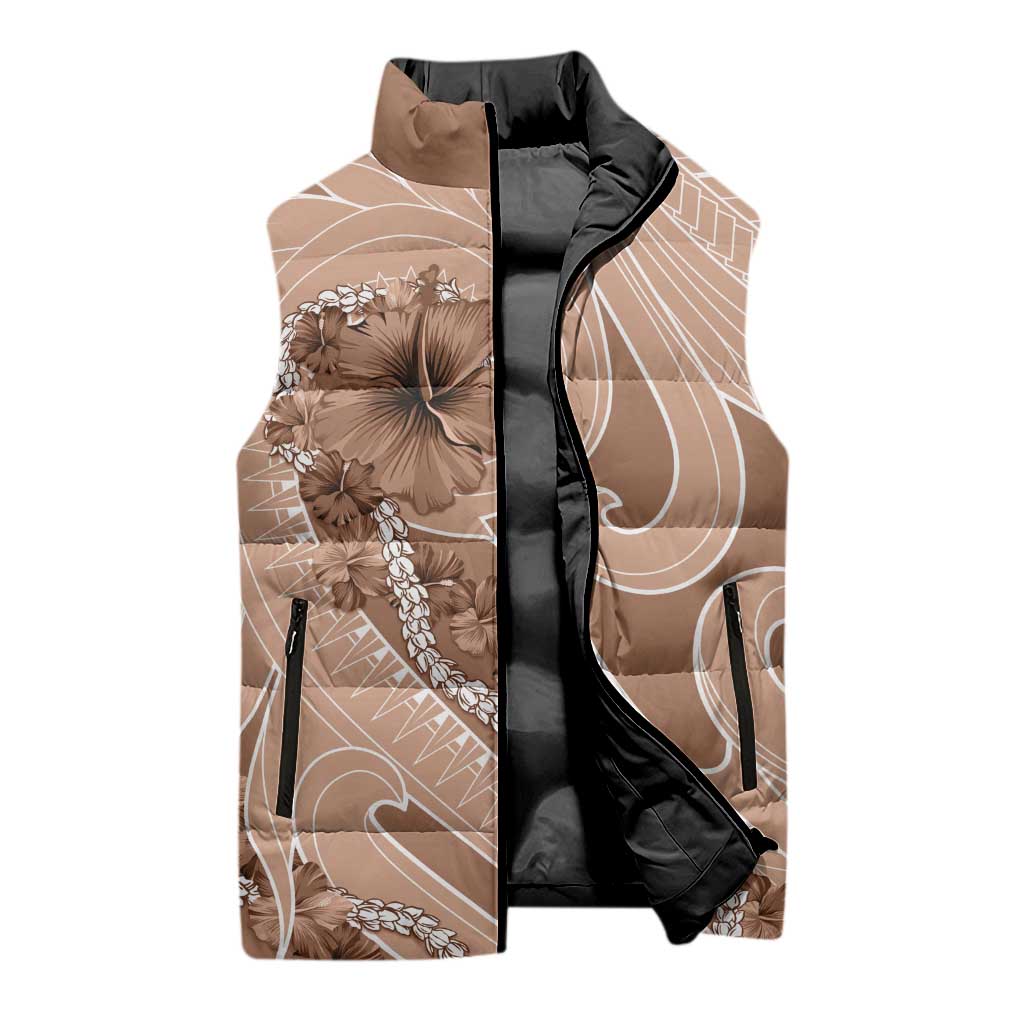 Hawaii Brown Hibiscus Pikake Lei Sleeveless Puffer Jacket - Polynesian Pride