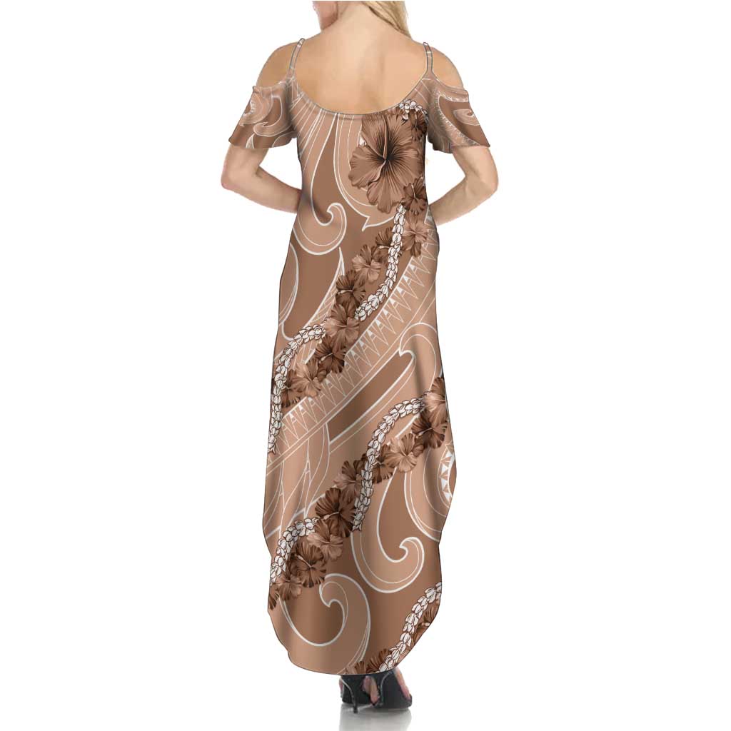 Hawaii Brown Hibiscus Pikake Lei Summer Maxi Dress - Polynesian Pride