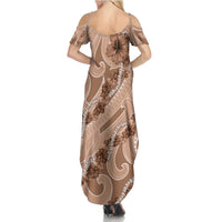 Hawaii Brown Hibiscus Pikake Lei Summer Maxi Dress - Polynesian Pride