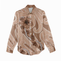 Hawaii Brown Hibiscus Pikake Lei Women Casual Shirt - Polynesian Pride