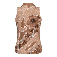 Hawaii Brown Hibiscus Pikake Lei Women Sleeveless Polo Shirt - Polynesian Pride