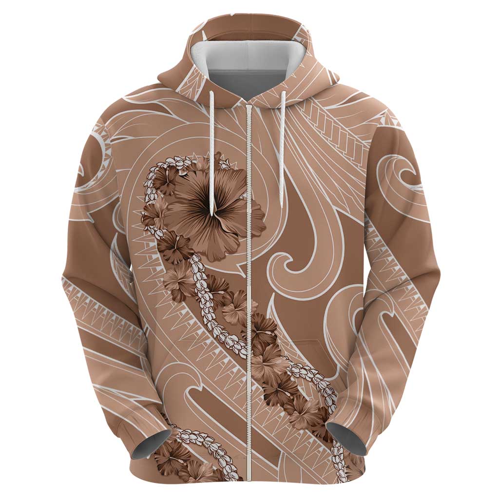 Hawaii Brown Hibiscus Pikake Lei Zip Hoodie - Polynesian Pride