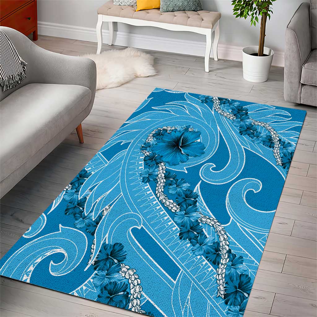 Hawaii Blue Hibiscus Pikake Lei Area Rug - Polynesian Pride