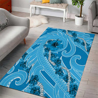 Hawaii Blue Hibiscus Pikake Lei Area Rug - Polynesian Pride