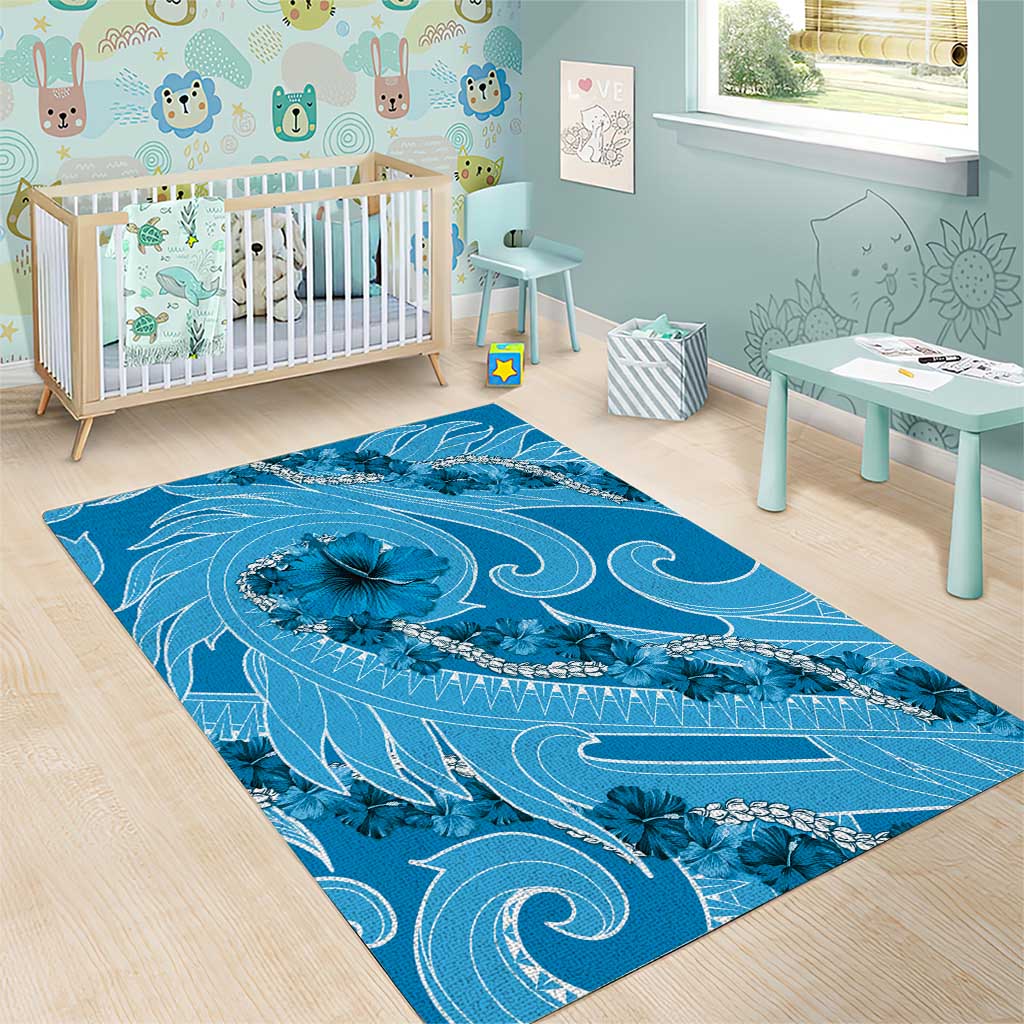 Hawaii Blue Hibiscus Pikake Lei Area Rug - Polynesian Pride