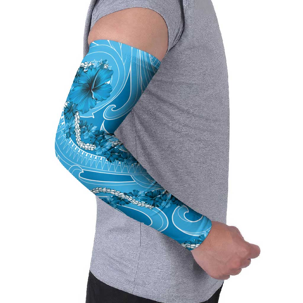 Hawaii Blue Hibiscus Pikake Lei Arm Sleeves - Polynesian Pride
