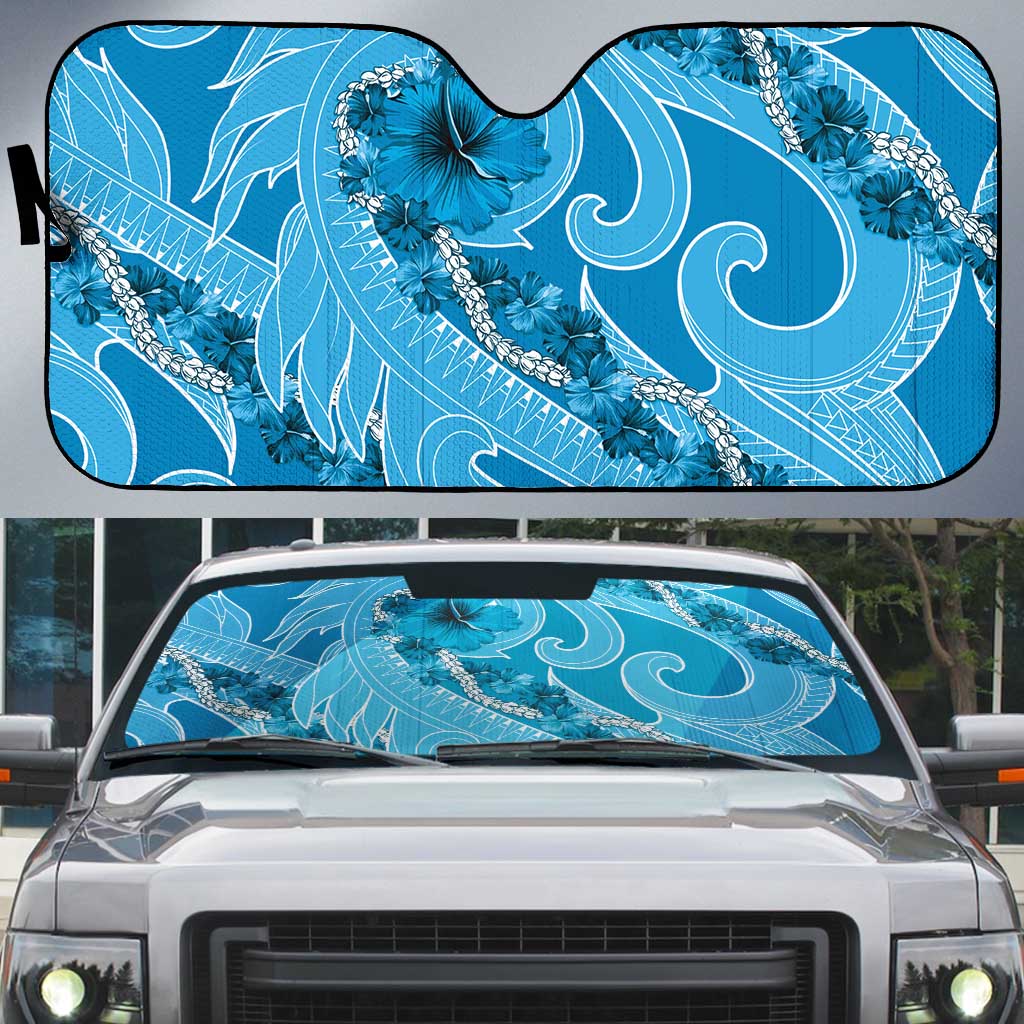 Hawaii Blue Hibiscus Pikake Lei Auto Sun Shade - Polynesian Pride