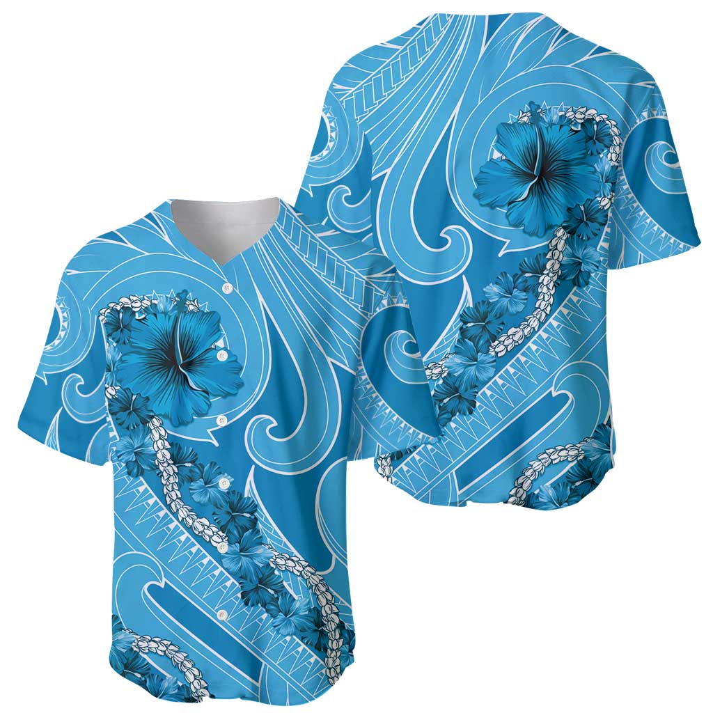 Hawaii Blue Hibiscus Pikake Lei Baseball Jersey - Polynesian Pride