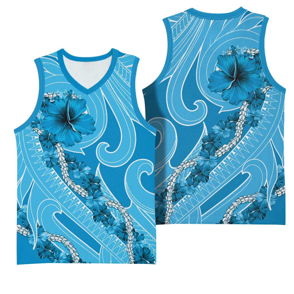 Hawaii Blue Hibiscus Pikake Lei Basketball Jersey - Polynesian Pride