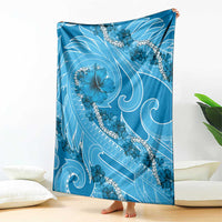 Hawaii Blue Hibiscus Pikake Lei Blanket - Polynesian Pride