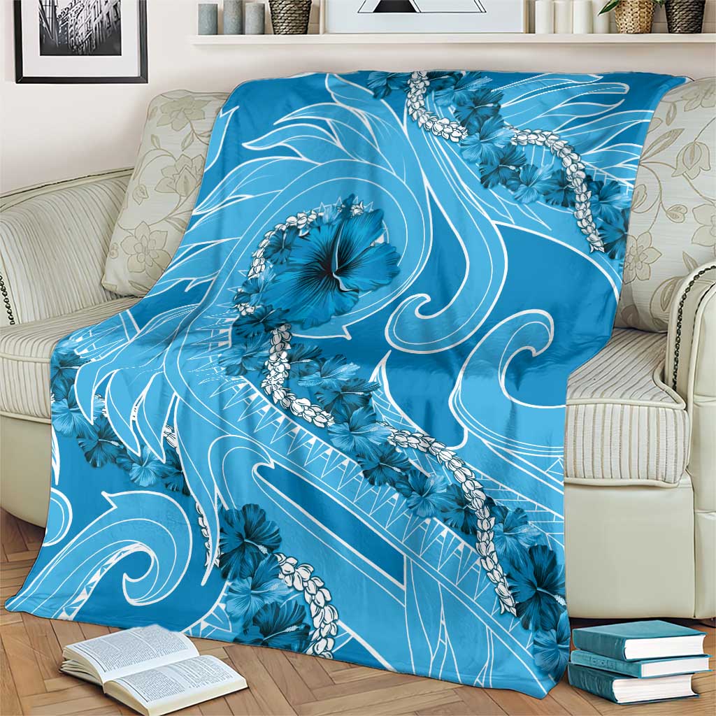 Hawaii Blue Hibiscus Pikake Lei Blanket - Polynesian Pride