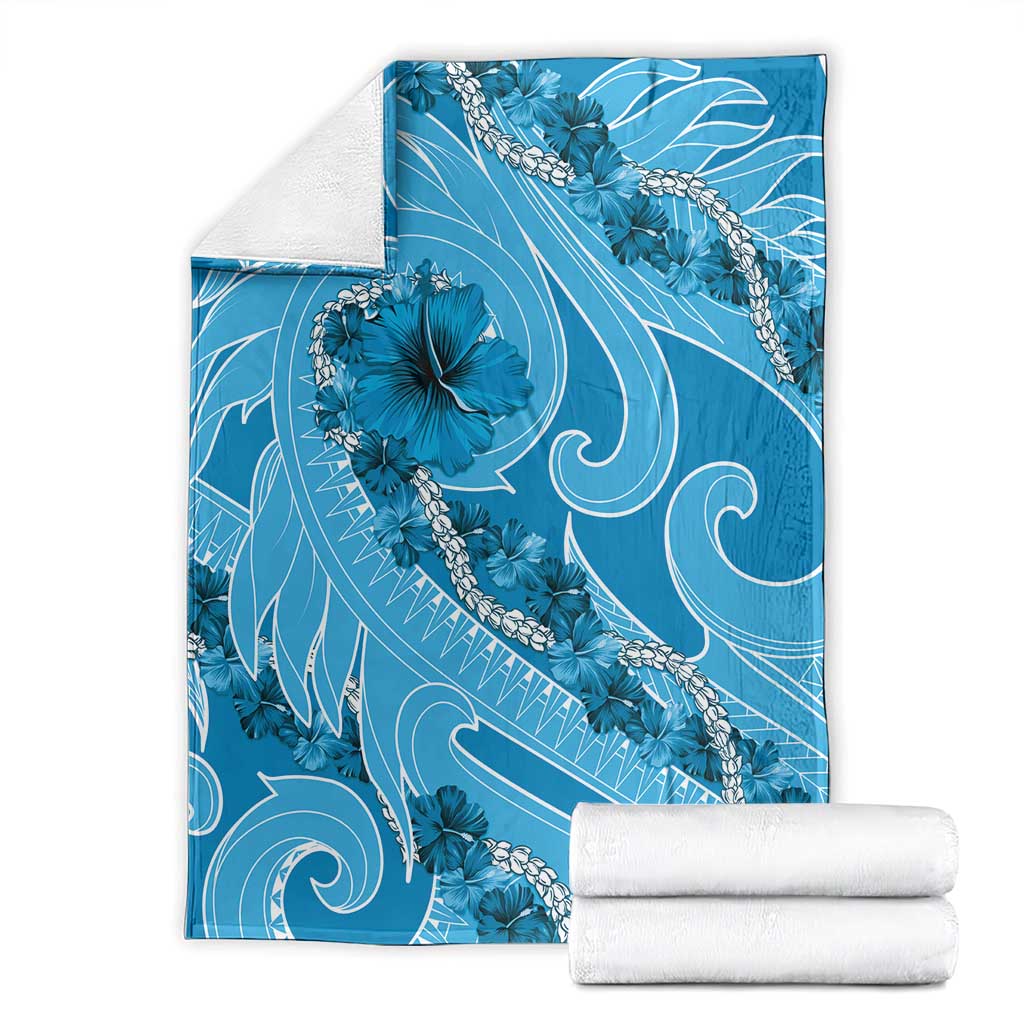 Hawaii Blue Hibiscus Pikake Lei Blanket - Polynesian Pride