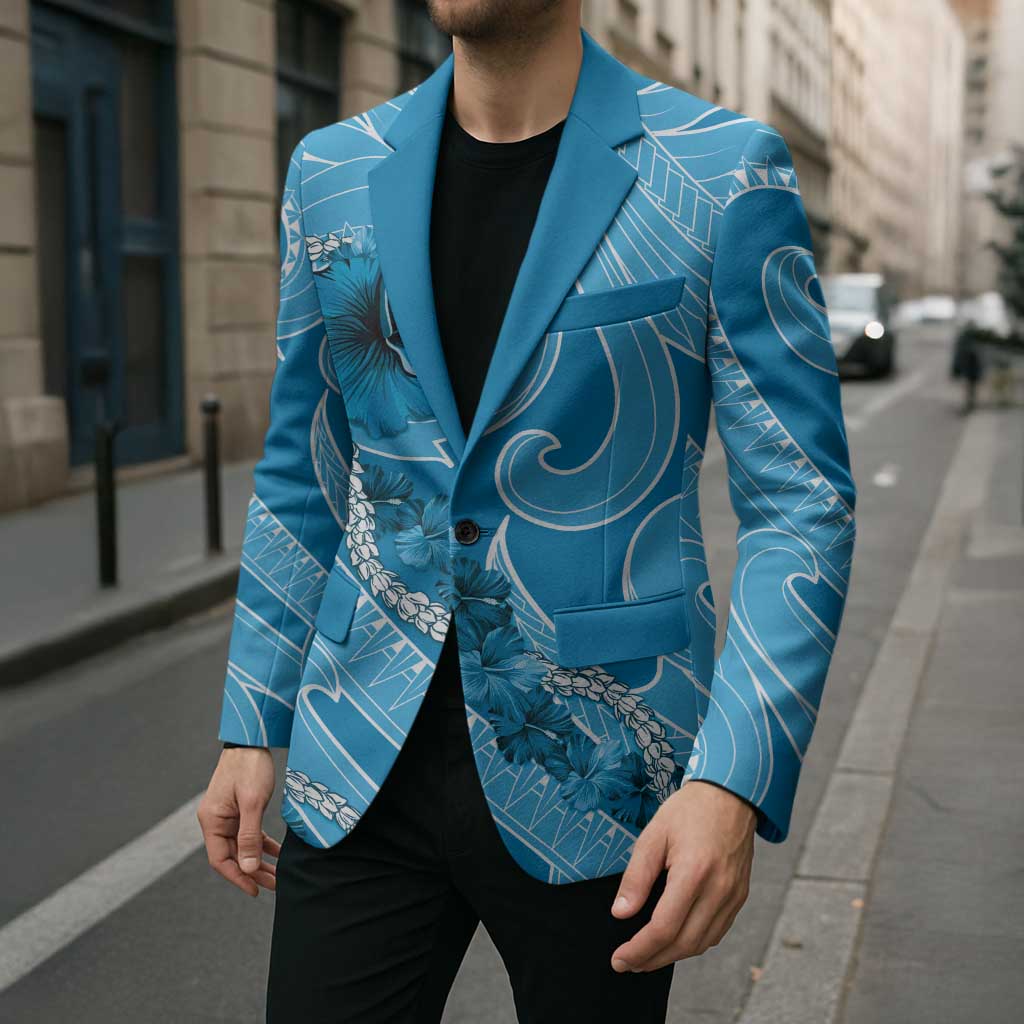Hawaii Blue Hibiscus Pikake Lei Blazer - Polynesian Pride