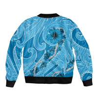 Hawaii Blue Hibiscus Pikake Lei Bomber Jacket - Polynesian Pride