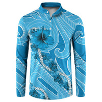 Hawaii Blue Hibiscus Pikake Lei Button Sweatshirt LT05 Blue - Polynesian Pride