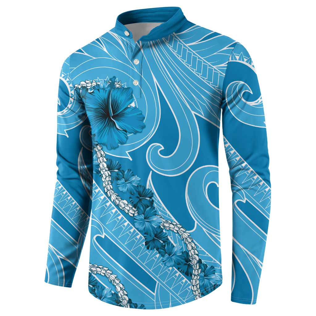 Hawaii Blue Hibiscus Pikake Lei Button Sweatshirt LT05 - Polynesian Pride