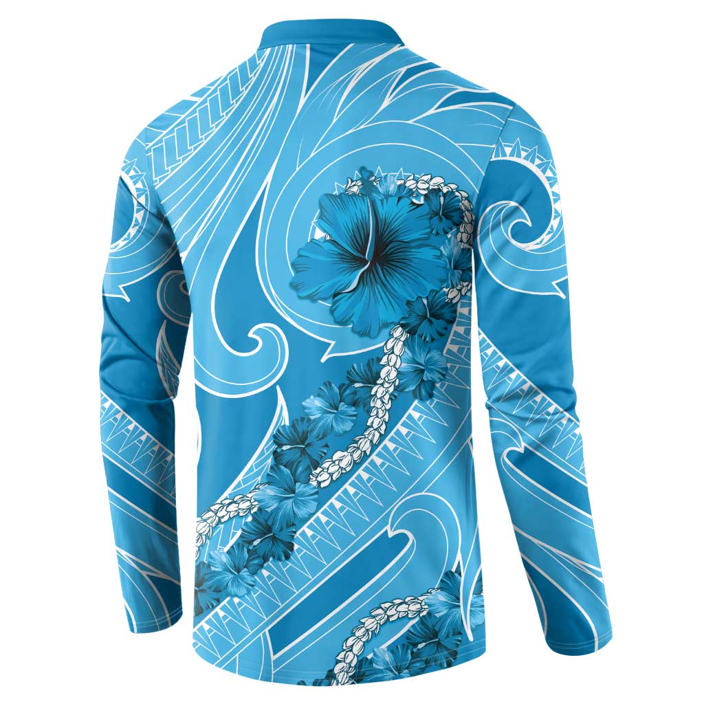 Hawaii Blue Hibiscus Pikake Lei Button Sweatshirt LT05 - Polynesian Pride
