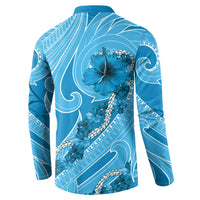 Hawaii Blue Hibiscus Pikake Lei Button Sweatshirt LT05 - Polynesian Pride