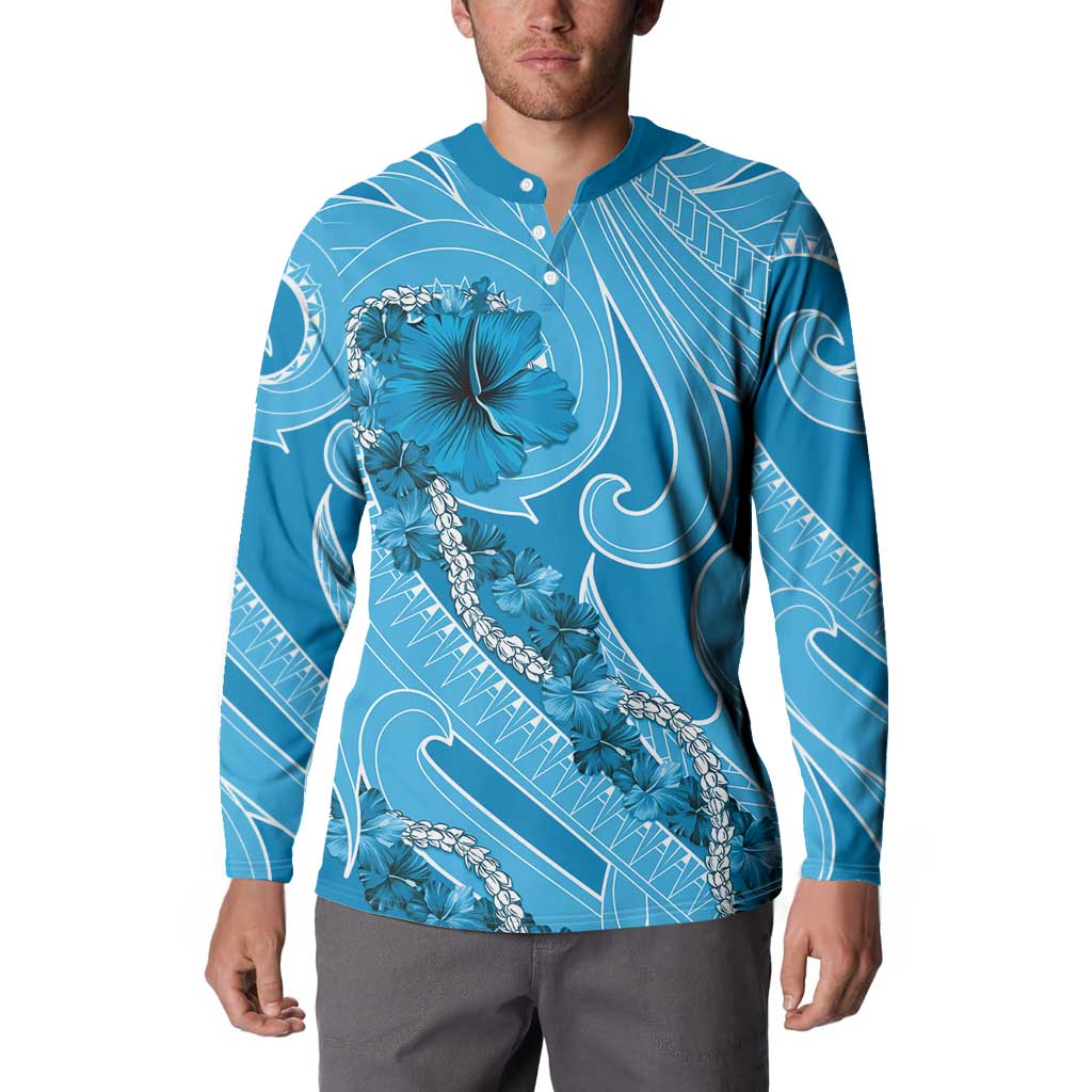 Hawaii Blue Hibiscus Pikake Lei Button Sweatshirt LT05 - Polynesian Pride