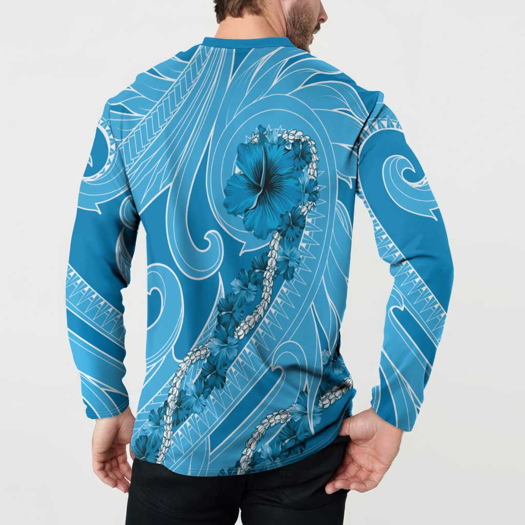 Hawaii Blue Hibiscus Pikake Lei Button Sweatshirt LT05 - Polynesian Pride