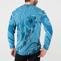 Hawaii Blue Hibiscus Pikake Lei Button Sweatshirt LT05 - Polynesian Pride