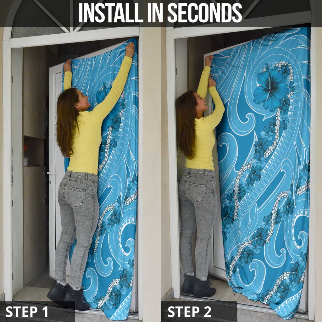 Hawaii Blue Hibiscus Pikake Lei Door Cover - Polynesian Pride