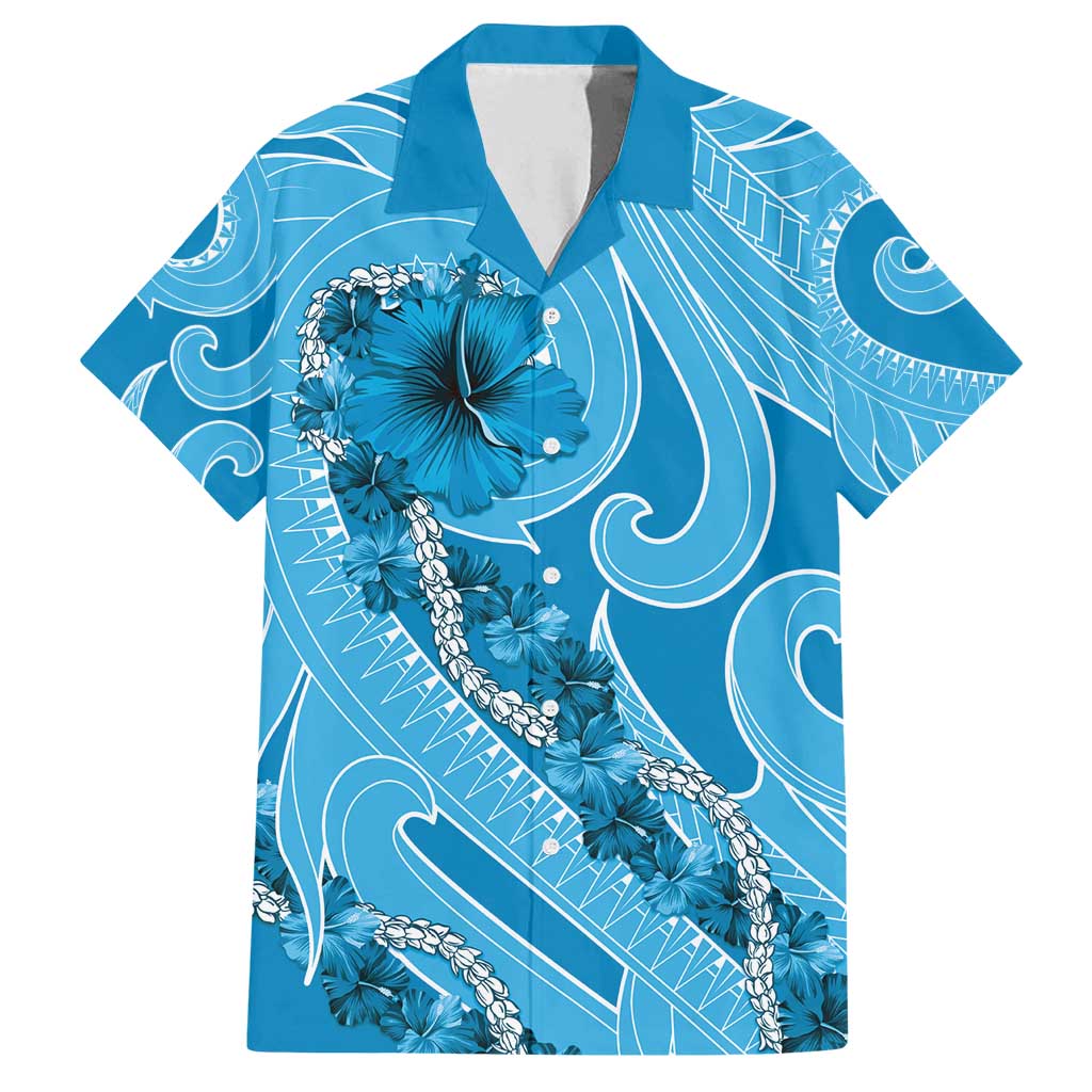 Hawaii Blue Hibiscus Pikake Lei Family Matching Long Sleeve Bodycon Dress and Hawaiian Shirt - Polynesian Pride