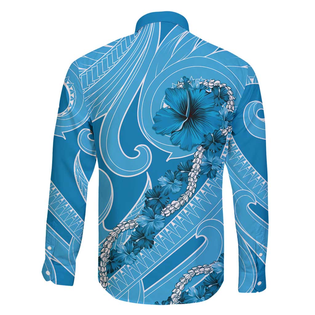 Hawaii Blue Hibiscus Pikake Lei Family Matching Off Shoulder Short Dress and Hawaiian Shirt LT05 - Polynesian Pride