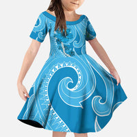 Hawaii Blue Hibiscus Pikake Lei Family Matching Puletasi and Hawaiian Shirt LT05 Daughter's Dress Blue - Polynesian Pride