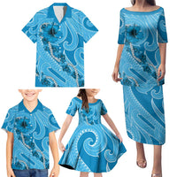 Hawaii Blue Hibiscus Pikake Lei Family Matching Puletasi and Hawaiian Shirt LT05 - Polynesian Pride