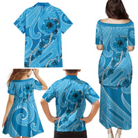 Hawaii Blue Hibiscus Pikake Lei Family Matching Puletasi and Hawaiian Shirt LT05 - Polynesian Pride