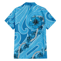 Hawaii Blue Hibiscus Pikake Lei Family Matching Puletasi and Hawaiian Shirt LT05 - Polynesian Pride