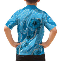 Hawaii Blue Hibiscus Pikake Lei Family Matching Short Sleeve Bodycon Dress and Hawaiian Shirt - Polynesian Pride