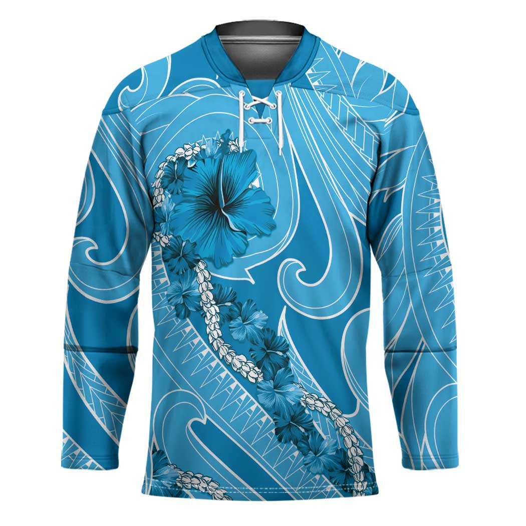 Hawaii Blue Hibiscus Pikake Lei Hockey Jersey - Polynesian Pride