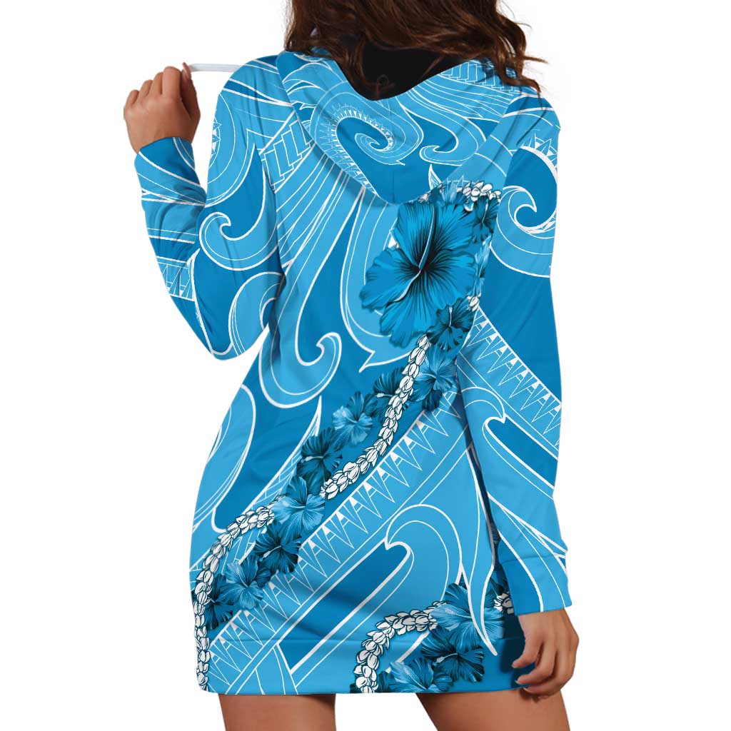Hawaii Blue Hibiscus Pikake Lei Hoodie Dress - Polynesian Pride