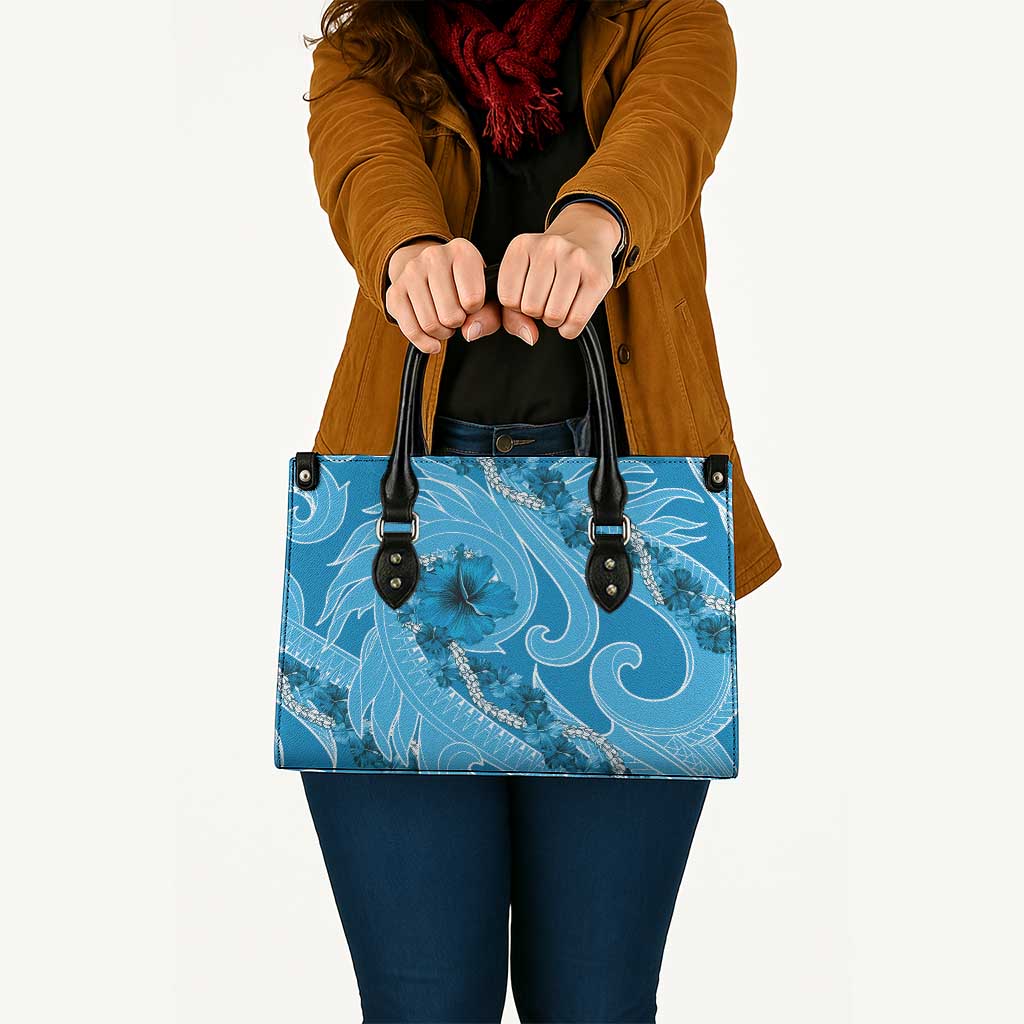 Hawaii Blue Hibiscus Pikake Lei Leather Bag - Polynesian Pride