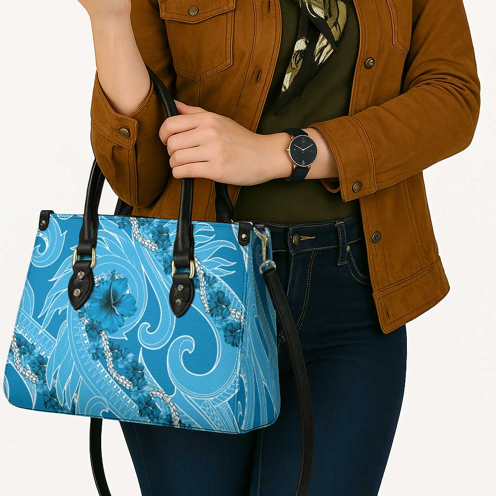 Hawaii Blue Hibiscus Pikake Lei Leather Bag - Polynesian Pride