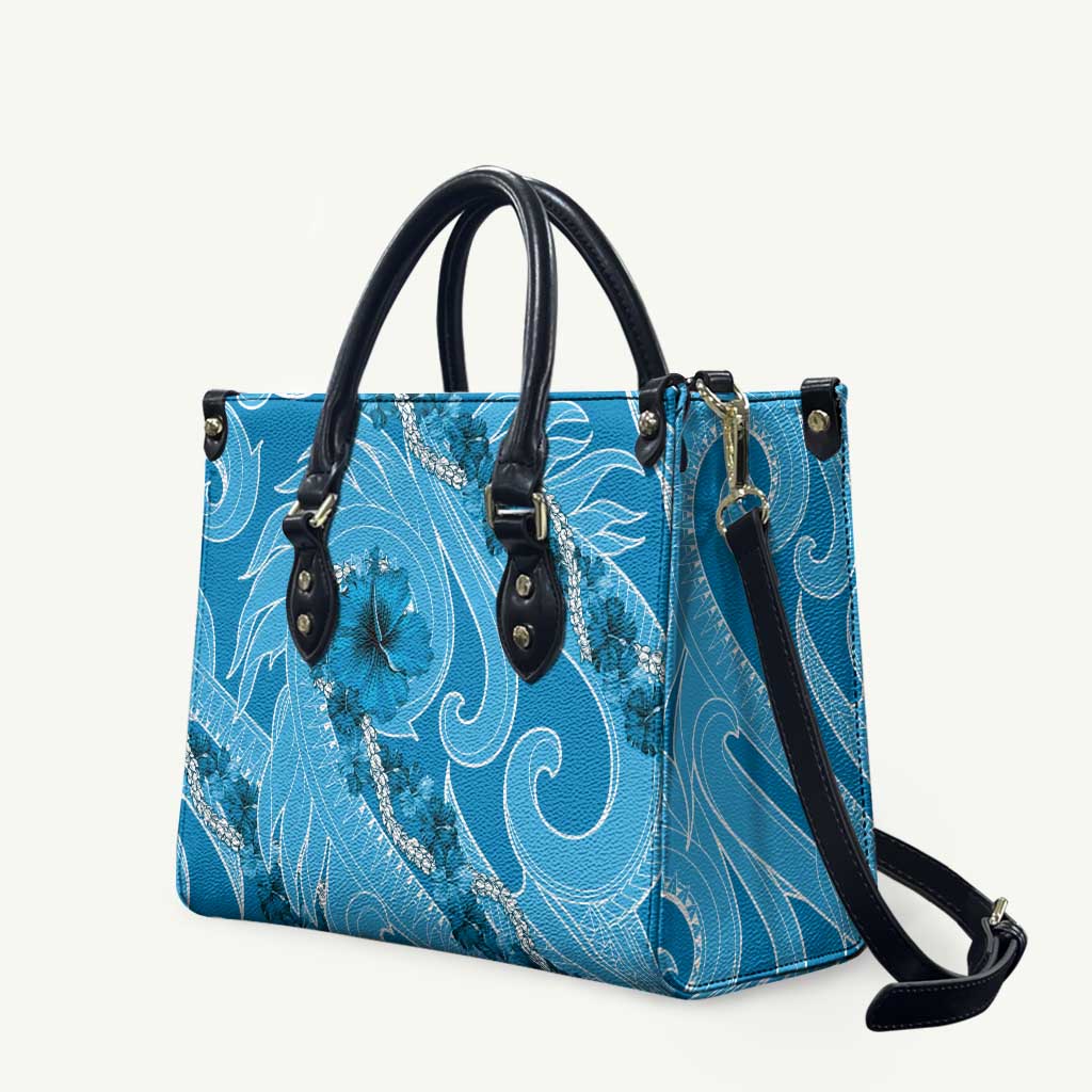 Hawaii Blue Hibiscus Pikake Lei Leather Bag - Polynesian Pride