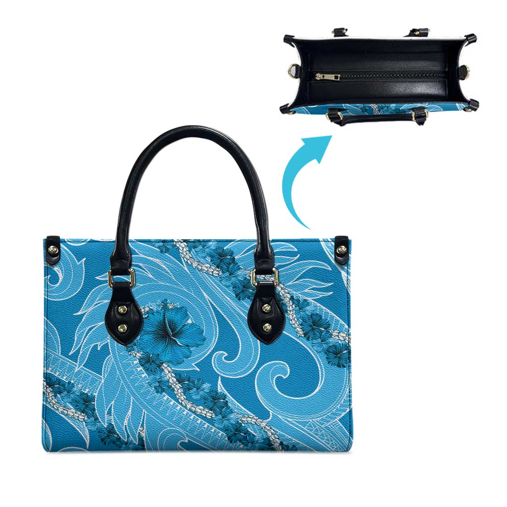 Hawaii Blue Hibiscus Pikake Lei Leather Bag - Polynesian Pride