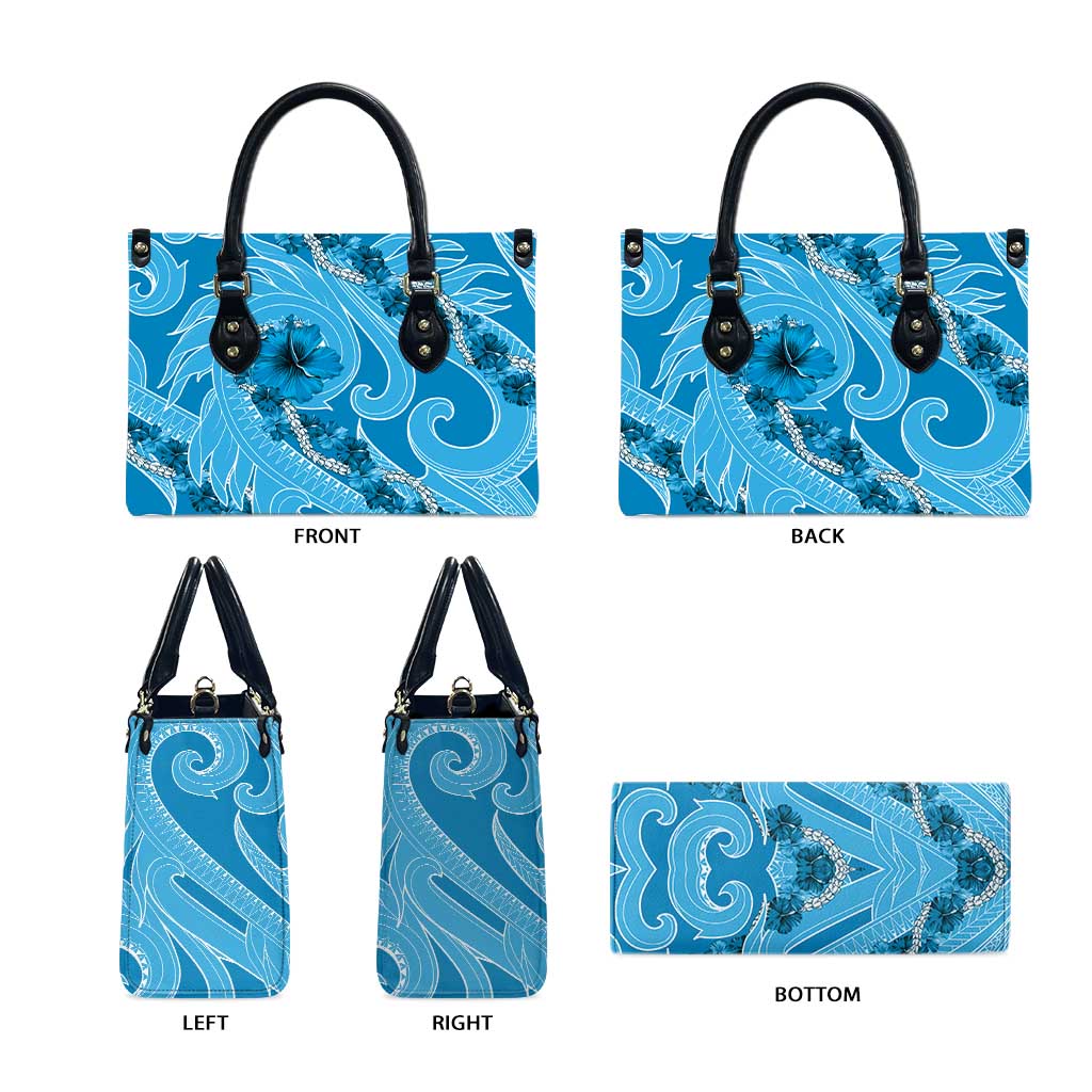 Hawaii Blue Hibiscus Pikake Lei Leather Bag - Polynesian Pride