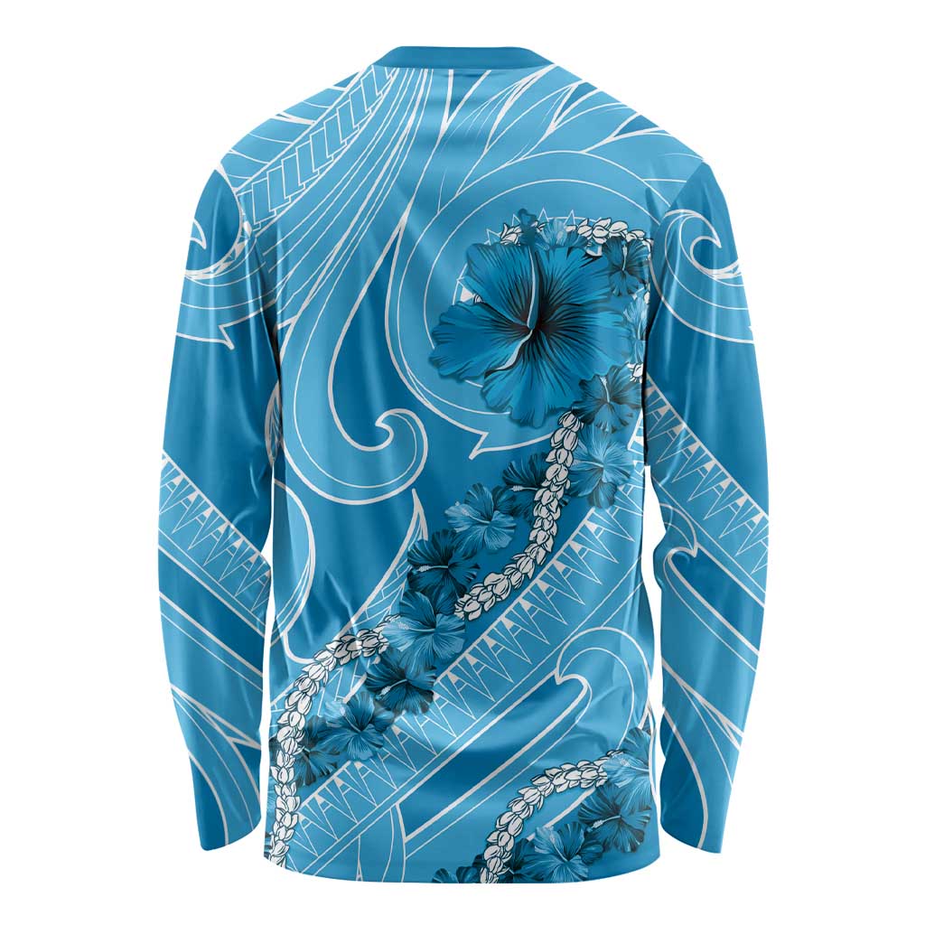 Hawaii Blue Hibiscus Pikake Lei Long Sleeve Shirt - Polynesian Pride