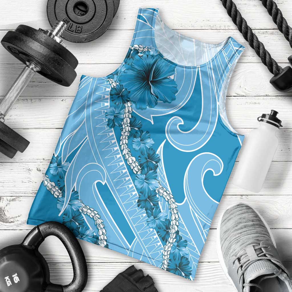 Hawaii Blue Hibiscus Pikake Lei Men Tank Top - Polynesian Pride